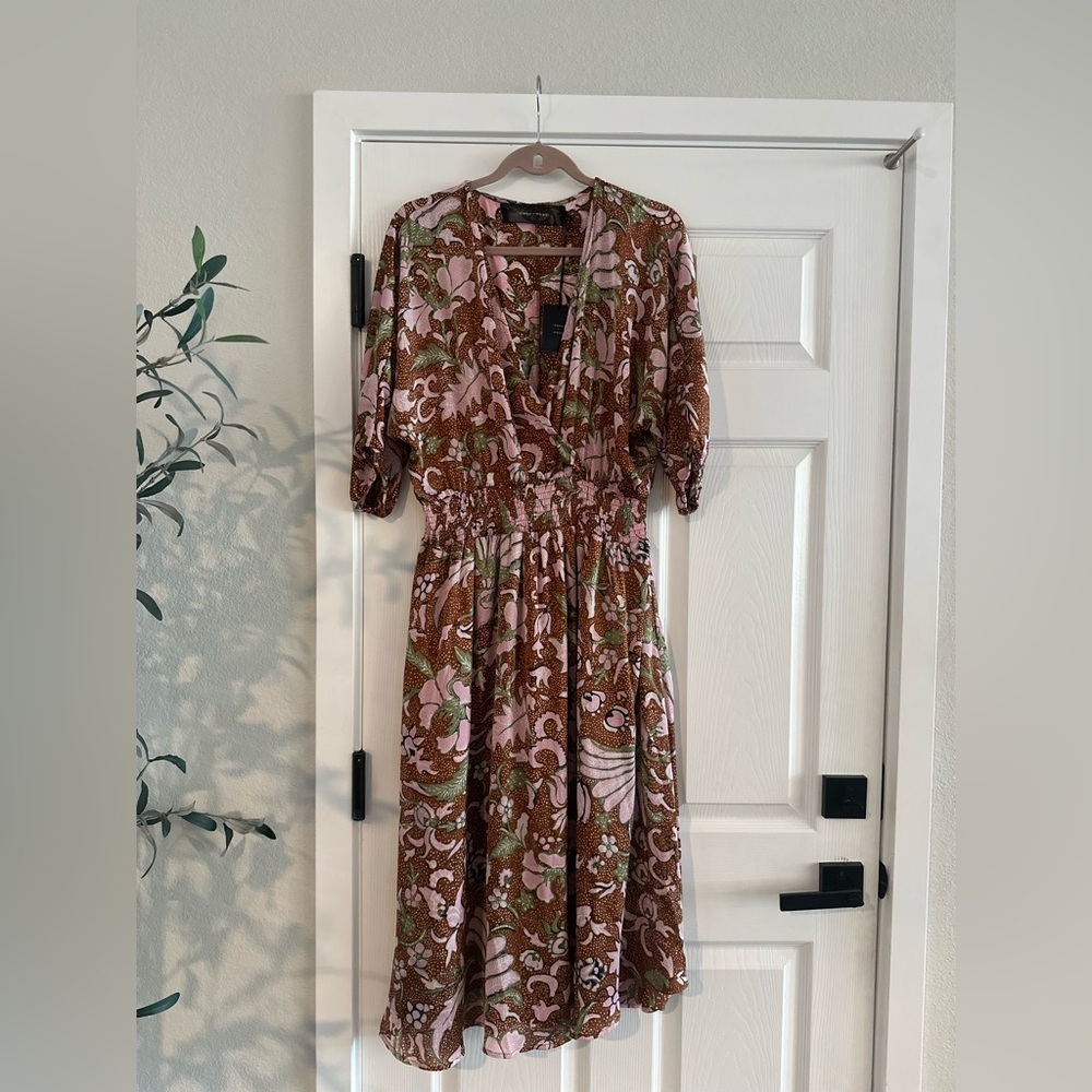 NWT Code Mode Floral Brown and Pink Dress Size Large‎